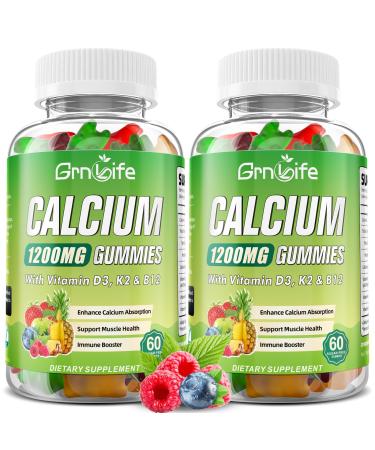 2 Pack Calcium Citrate 1200mg with Vitamin D3 Supplements Gummies for Women & Men Calcium Gummies with Vitamin D3 K2 & B12 High Absorption for Muscle & Immune Mixed Flavors 120 Count 120 Count (Pack of 1)