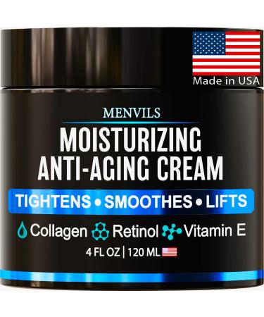 Men's Face Moisturizer Cream - Anti Aging Cream for Men with Collagen  Retinol  Vitamins E  Jojoba Oil - Mens Face Lotion - Mens Skin Care - Facial Eye Wrinkle Cream - Day & Night - Made in USA  4 oz