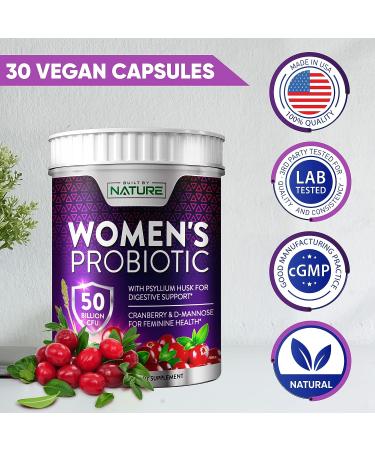 Women's Probiotic 50 Billion CFU - 9 Strains, Prebiotics, Cranberry & D-Mannose - Digestive, Vaginal & Immune Support - 30 Capsules - Buy Online on GoSupps.com