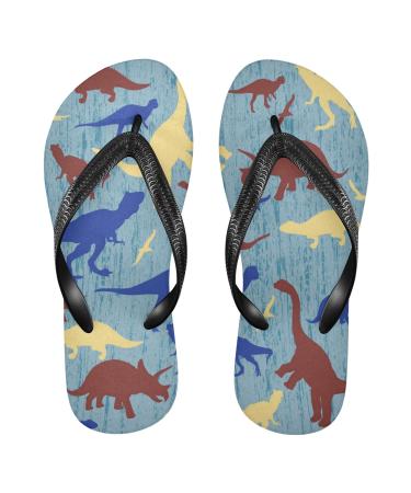 Mnsruu flip-flops yellow/brown dinosaurs animal blue for home hotel spa bedroom travel XXL for men and women XX large