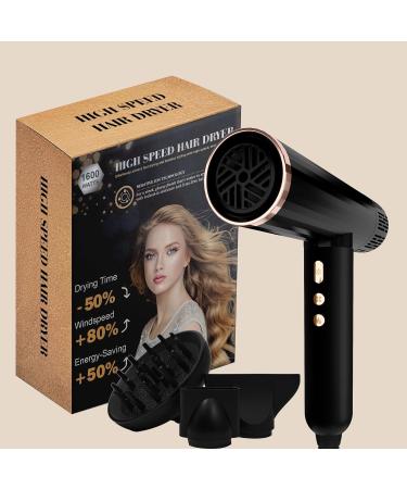Nicebay Ionic Hair Dryer - Professional 1600W Blow Dryer with 3 Attachments High-Speed Brushless Motor Lightweight & Low Noise Black & Gold - Buy Online on GoSupps.com