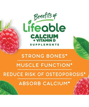Lifeable Kids Calcium 500mg with Vitamin D3 1000IU Gummies - Natural Flavor, Gluten Free, GMO-Free - Bone & Teeth Support - 60 Gummies - Buy Online on GoSupps.com