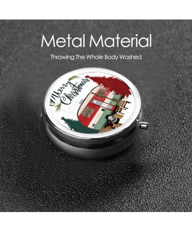 Farmhouse Christmas Round Pill Box | 3 Compartment Mini Travel Organizer for Vitamins & Medications - Buy Online on GoSupps.com