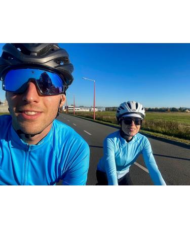 Wulibike Women's Long-Sleeved Cycling Jersey - Breathable Blue Gradient Road Bike Jersey with 3 Back Pockets | International Shipping Available - Buy Online on GoSupps.com