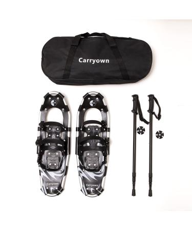 Carryown 3 in 1 Light Weight Snowshoes Set for Adults Men Women Youth Kids, Aluminum Alloy Terrain Snow Shoes with Trekking Poles and Carrying Tote Bag, 14" /21"/ 25"/ 30" Black(snowshoes+pole) 30"(180-250 lbs)