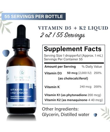 Liquid Vitamin D3 2000 IU with K2 + K1 Immune & Bone Support Supplement Dentist-Developed for Strong Teeth Bones & Calcium Absorption Non-GMO Gluten-Free Soy-Free Pleasant Tasting 2 oz - Buy Online on GoSupps.com