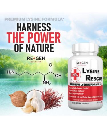 L Lysine Rescue Supplement - Immune Support with Monolaurin, Red Marine Algae & Allicin - 1400mg, 90 Capsules - Buy Online on GoSupps.com