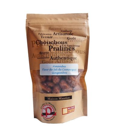 Salted Pralines with Almonds - Camargue Salt Flower and Ginger 400g - Real Sweet and Salty Caramelized Almond Scrunchies - Artisanal Treat - Snack Bag - Made in France
