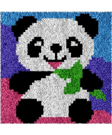 DIY Latch Hook Kits Throw Carpet Embroidery Cover Rug Pattern Color Printed Canvas  Crochet Needlework Crafts for Kids and Adults(Panda:30x30cm/12 X12 )