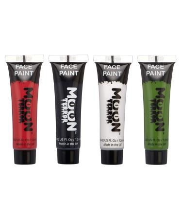 Halloween Face & Body Paint by Moon Terror - Water Based Face Paint Makeup for Adults Kids - 12ml (Set of 4)