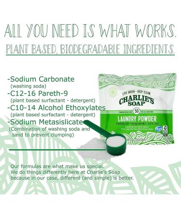 Charlie s Soap Unscented Laundry Powder - 150 Loads (3 x 50 Load Bags) | Eco-Friendly Sustainable Laundry Detergent - Buy Online on GoSupps.com