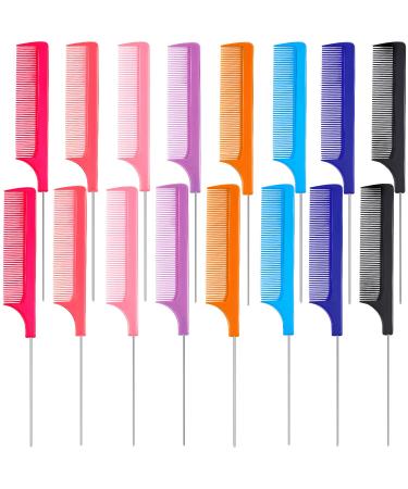 16 Pieces Metal Rat Tail Combs Foiling Comb Pintail Hair Combs Salon Fiber Back Combs for Women Girls Hair Styling at Home (Orange  Rose Red  Red  Light Blue  Purple  Dark Blue  Light Pink and Black)