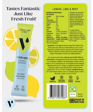 ViDrate Lemon Lime & Mint 30 x 3g Sachets - Hydration Drink Mix - Buy Online on GoSupps.com
