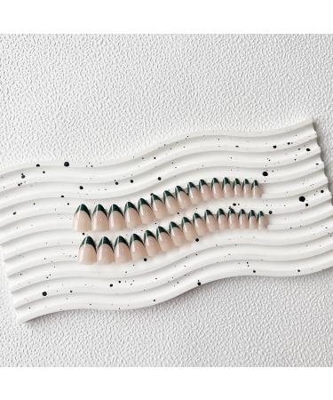 30 PCS Dark Green Almond French Tip Press-On Nails | Medium Short False Nails | SXVME Glue-On Gel Acrylic Nails for Women - Buy Online on GoSupps.com
