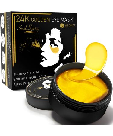 Seed Spring Under Eye patches, 24K Gold Eye Mask for Puffiness and Wrinkles, Rich Collagen Fast Hydrating Eye Patches Dark Circle Under Eye Treatment for Women Men Remove Dryness Fine Lines, 30 Pairs 30 Pair (Pack of 1)