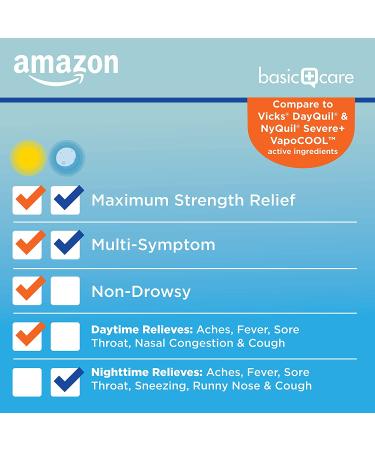 Amazon Basic Care Vapor Ice Daytime and Nighttime Severe Cold and Flu Caplets Combo Pack - 48 Count (Pack of 1) - Buy Online on GoSupps.com