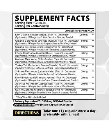 10-in-1 Mushroom Supplement Capsules 5000mg - 4 Month Supply - Immune Support Blend with Lion's Mane, Cordyceps, Reishi, Chaga - 120 Capsules - Buy Online on GoSupps.com