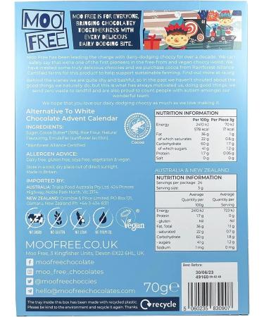 MooFree Brand Vegan White Advent Calendar - Organic No Dairy Milk Chocolate Alternative 70 Gram - Buy Online on GoSupps.com