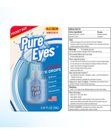 Buy Pure Eyes Redness Relief Eye Drops - Lubricating & Moisturizing Drops for Dry Irritated Eyes - Travel Size 0.24 fl oz (7ml) - 3 Pack Made in USA - Buy Online on GoSupps.com