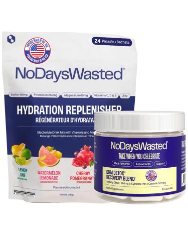 No Days Wasted DHM Detox 30 Servings (60 Capsules) - Dihydromyricetin (DHM Supplement) with Hydration Replenisher Electrolyte Replacement Stick Packets