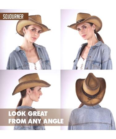 SoJourner Cowboy Cowgirl Hat - Adjustable Men's & Women's Western Hat with Wide Brim - Brown Longhorn - Buy Online on GoSupps.com