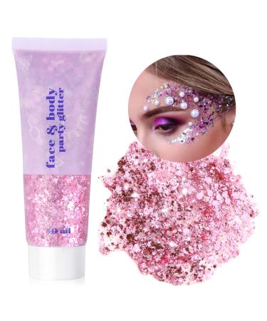 URAQT Body Glitter Gel 50ml Holographic Mermaid Sequins Glitter Chunky Cosmetic Glitter Face and Body Gel Sparkling Festival Party Lotion Glitter for Face Body Eye Hair Nail DIY Art (Pink) - Buy Online on GoSupps.com