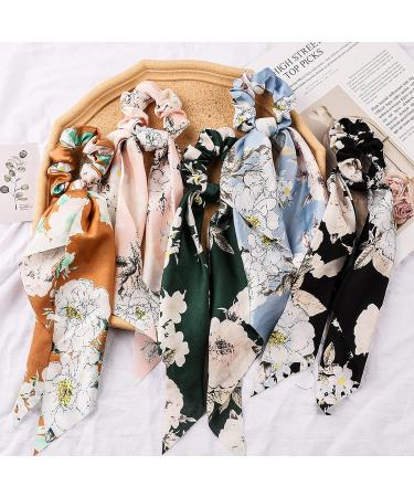 5pcs Chiffon Bowknot Hair Accessories | Vintage Hair Scarves & Ponytail Holders for Women & Girls | 2-in-1 Scrunchy Ties - Buy Online on GoSupps.com