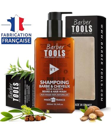 Beard and Hair Shampoo Sulphate Free 300 ml Argan Oil and Jojoba Oil for Beard Care and Care Made in France BARBER TOOLS (300 ml) - Buy Online on GoSupps.com