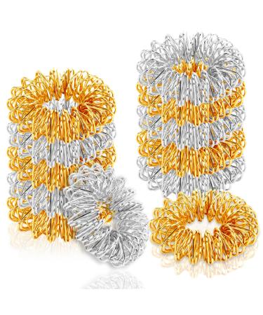 12 pieces acupressure ring 6 golden and 6 silver massage for fingers finger rings for finger massage high work pressure finger rings for stress reducing anti-stress rings
