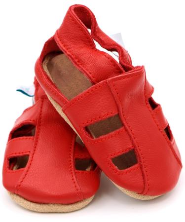 Dotty Fish Soft Leather Baby Shoes | Toddler Sandals | Non-slip Suede Soles | Red | 0-6 Months to 3-4 Years - Buy Online on GoSupps.com