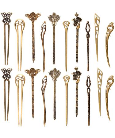 20 Pieces Hair Sticks Vintage Bronze Hair Chopsticks Chinese Hair Pins Antique Decorative Hair Forks for Women Hair Accessory, 10 Styles (Exquisite Style Set)