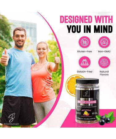 Immune Gummies - Sambucus Elderberry - Vitamin C & D - Zinc - Save Your Sick Days - Kids & Adults - Safe Ages 4 & Up - Nano Colloidal Silver - Gluten & Gelatin Free Non-GMO - Berry Lemonade - 60 Count - Buy Online on GoSupps.com
