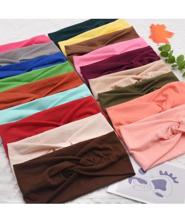 FEQO 18 Pieces Wide Knotted Headbands - Elastic Hair Accessories for Women | Yoga Sports & Fitness - 18 Elegant Colors - Buy Online on GoSupps.com