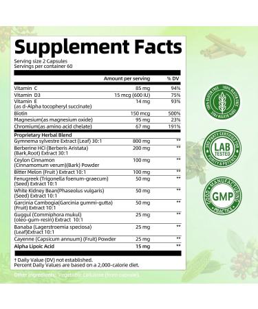 Gymnema Sylvestre Supplement 24 000 mg | 17-in-1 Herbal Complex with Berberine HCI Cinnamon Bitter Melon & Chromium -75% Gymnemic Acids - Supports Glucose Metabolic Balance & Energy Wellness 120 Count (Pack of 1) - Buy Online on GoSupps.com