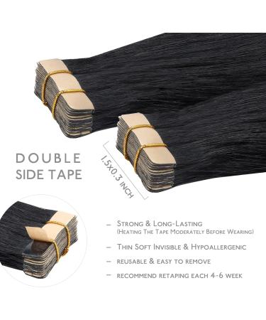 WENNALIFE 18 inch Jet Black Tape in Human Hair Extensions - 20pcs, 50g Remy Real Human Hair Coloured Extensions #1 Jet Black - Buy Online on GoSupps.com
