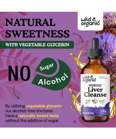 Wild & Organic Liver Cleanse Tincture - Alcohol-Free Detox with Milk Thistle & Dandelion Root - Vegan Liver Health Drops - 4 fl oz - Buy Online on GoSupps.com