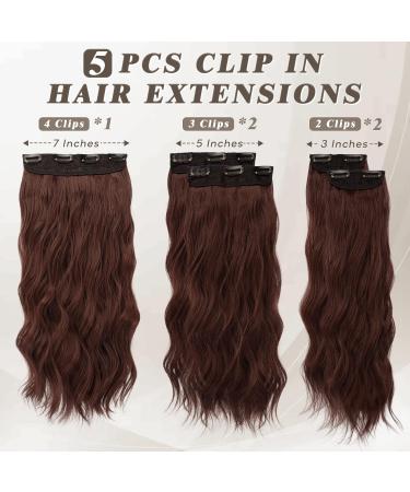 Barsdar Clip In Extensions - 5 PCS Long Wavy Synthetic Hair Thick & Soft Copper Chestnut - 45 cm - Perfect for Women & Girls - Buy Online on GoSupps.com