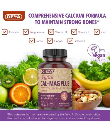 DEVA Vegan Calcium Magnesium Supplement - Zinc, Vitamins C&D, Gluten-Free, 90 Tablets (2-Pack) - Buy Online on GoSupps.com