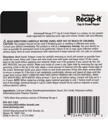 Dentemp Recap-It Cap and Crown Repair Dental Kit - Fast Acting Formula Cement for Loose Caps (Pack of 3) - Temporary Cement for Crown and Bridge - Buy Online on GoSupps.com