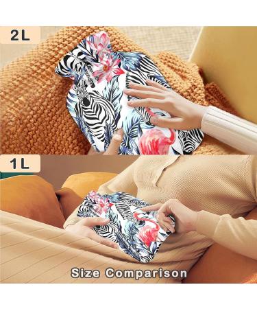 NAANLE 2L Heat Bottle with Palm Leaf Zebra Flamingo Cover Hot Water Bottle for Menstrual Cramps Pain Relief & Heat Therapy - Buy Online on GoSupps.com