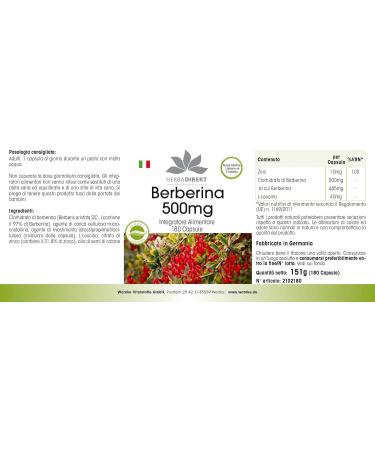 Berberine HCL with zinc 500mg - high dosage - vegan - 180 capsules | Warnke Vitalstoffe - Quality from German pharmacies - Buy Online on GoSupps.com