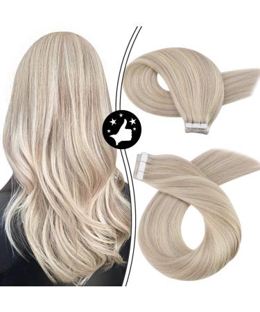 Moresoo Blonde Tape in Hair Extensions Human Hair 14inch Hair Extensions Real Human Hair Blonde Highlight Natural Hair 20Pieces/40Grams Invisible Tape in Human Hair Extensions 14 Inch (Pack of 1) # 18P613