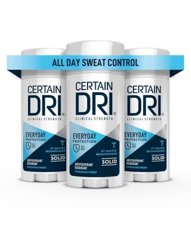 Certain Dri Everyday Strength Clinical Antiperspirant Solid Deodorant, Hyperhidrosis Treatment for Men & Women, Morning Fresh, 2.6oz, 3 Pack - Buy Online on GoSupps.com