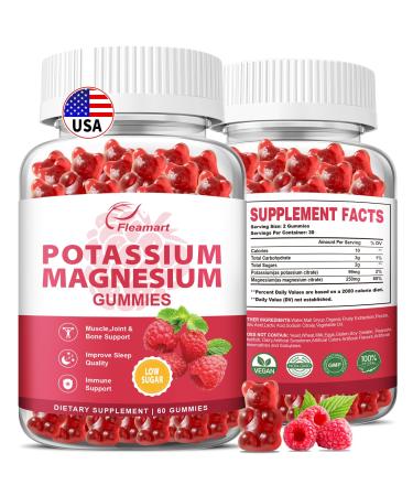 Potassium Magnesium Gummies Potassium Citrate 99mg Magnesium Citrate 250mg Magnesium Potassium Complex Supplement Immune Support Leg Cramps Muscle Health 60 Raspberry Gummies Raspberry 60 Count (Pack of 1)