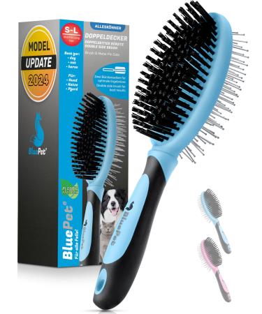 Bluepet "Double -decker" 2in1 dog brush for long -haired & short hair - also for puppies & cats - smoothing unavoiding brushing it - all -round talent for daily fur care blue - Buy Online on GoSupps.com