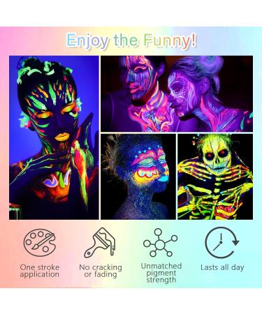 Glow UV Blacklight Face Body Paint Palette - 6 Neon Colors | Water Activated Washable Halloween Makeup & Cosplay Kit - Buy Online on GoSupps.com