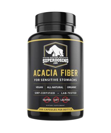 SuperDosing.com Fast Acting  Organic Acacia Senegal Fiber Capsules 300pk. Natural Soluble Fiber Supplement Pill. Vegan Prebiotic Capsules. 1