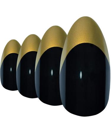 Bling Art Almond False Nails Fake Stiletto Gold Black Glossy 24 Long Tips Glue - Buy Online on GoSupps.com