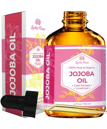 Jojoba Oil by Leven Rose, Pure Cold Pressed Natural Unrefined Moisturizer for Skin Hair Body and Nails 4 oz
