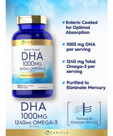 Carlyle DHA Supplement 1000mg Softgels - 180 Count | High Potency 1240mg Omega-3 | Non-GMO & Gluten Free - Buy Online on GoSupps.com